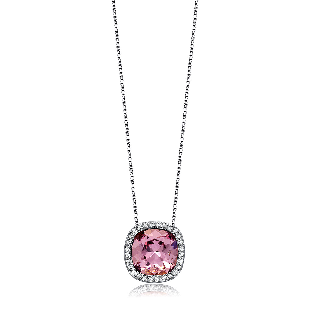 Square Pink Swarovski Crystal Necklace